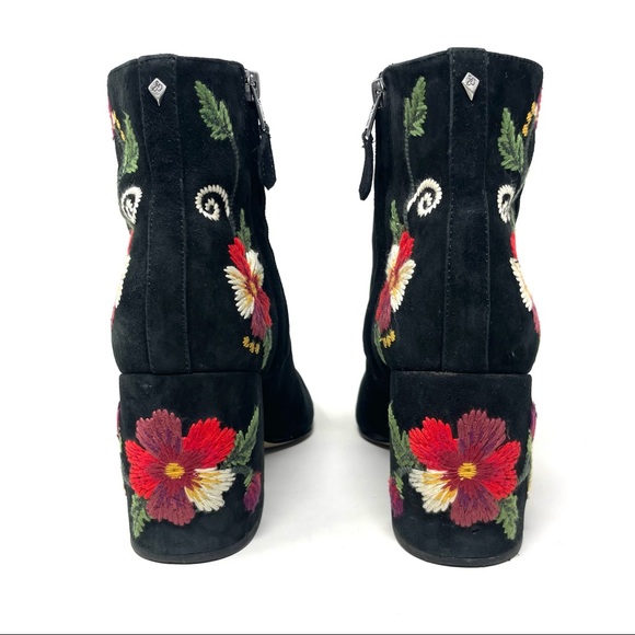 Sam Edelman Tavi Floral Embroidered Black Suede Booties Size 8.5 - Picture 5 of 10